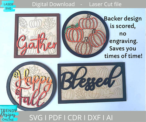 Fall mini Signs svg, Tiered Tray Glowforge laser cut svg SVG Trendy Designs Online 