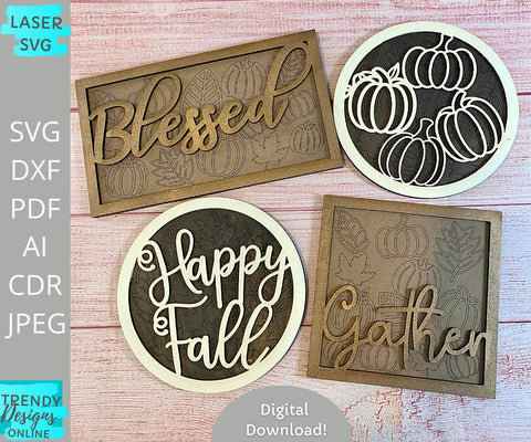 Fall mini Signs svg, Tiered Tray Glowforge laser cut svg SVG Trendy Designs Online 