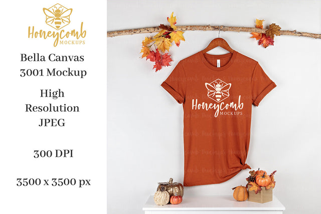 Fall Mockup, Autumn Bella Canvas 3001 Mockup, Thanksgiving Mockup Mock Up Photo Honeycomb Mockups 