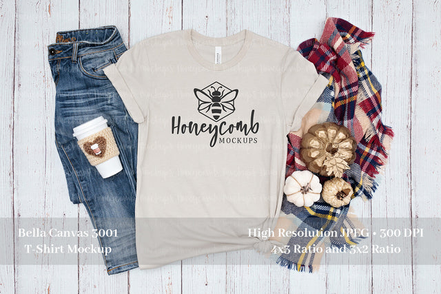 Fall Mockup, Bella Canvas Heather Dust 3001 Mockup, Thanksgiving Mockup, T-Shirt Mockup Mock Up Photo Honeycomb Mockups 