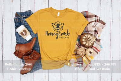 Fall Mockup, Bella Canvas Mustard 3001 Mockup, Thanksgiving Mockup, Mustard T-Shirt Mockup Mock Up Photo Honeycomb Mockups 