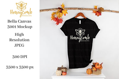 Fall Mockup, Black Bella Canvas 3001 Mockup, Thanksgiving Mockup Mock Up Photo Honeycomb Mockups 