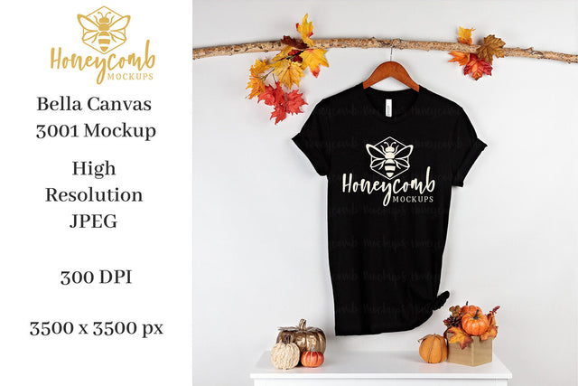 Fall Mockup, Black Bella Canvas 3001 Mockup, Thanksgiving Mockup Mock Up Photo Honeycomb Mockups 