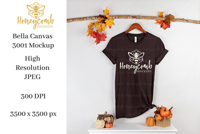 Fall Mockup, Brown Bella Canvas 3001 Mockup, Thanksgiving Mockup Mock Up Photo Honeycomb Mockups 