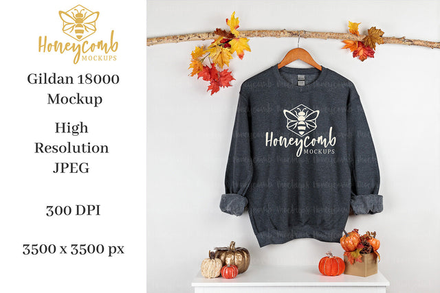 Fall Mockup, Dark Heather Gildan 18000 Mockup, Thanksgiving Mockup, Sweatshirt Mockup Mock Up Photo Honeycomb Mockups 