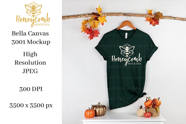 Fall Mockup, Forest Bella Canvas 3001 Mockup, Thanksgiving Mockup Mock Up Photo Honeycomb Mockups 