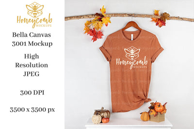 Fall Mockup, Heather Autumn Bella Canvas 3001 Mockup, Thanksgiving Mockup, T-Shirt Mockup Mock Up Photo Honeycomb Mockups 