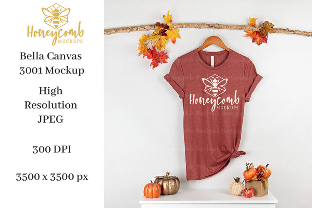 Fall Mockup, Heather Clay Bella Canvas 3001 Mockup, Thanksgiving Mockup, T-Shirt Mockup Mock Up Photo Honeycomb Mockups 