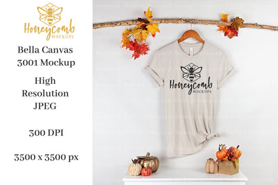 Fall Mockup, Heather Dust Bella Canvas 3001 Mockup, Thanksgiving Mockup, T-Shirt Mockup Mock Up Photo Honeycomb Mockups 