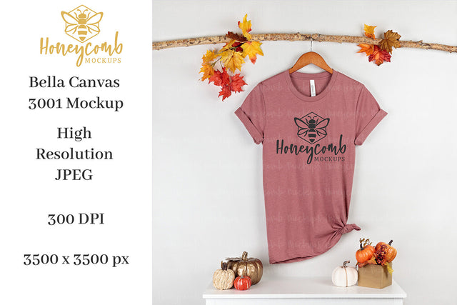 Fall Mockup, Heather Mauve Bella Canvas 3001 Mockup, Thanksgiving Mockup, T-Shirt Mockup Mock Up Photo Honeycomb Mockups 