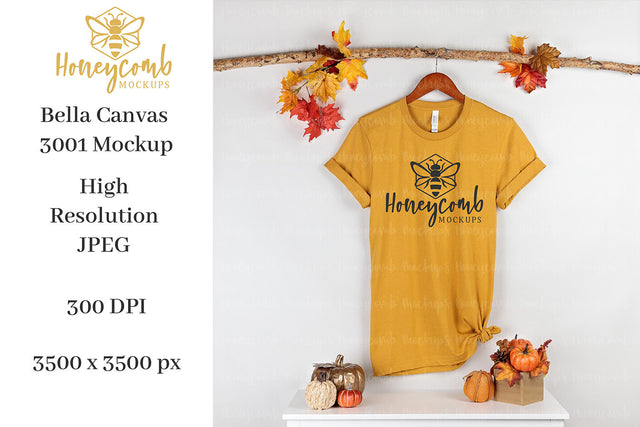 Fall Mockup, Mustard Bella Canvas 3001 Mockup, Thanksgiving Mockup, T-Shirt Mockup Mock Up Photo Honeycomb Mockups 