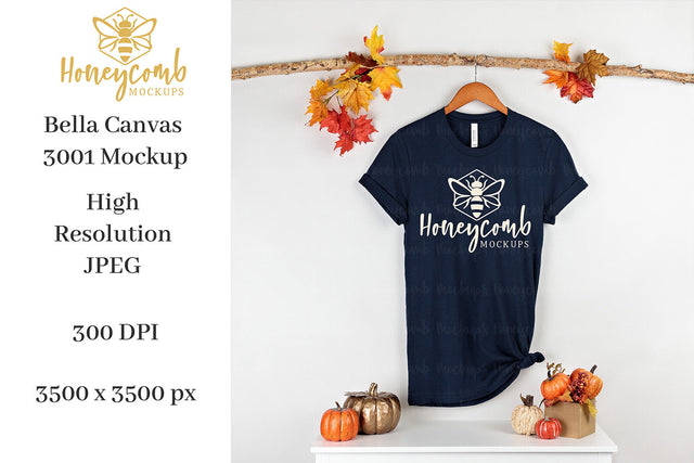 Fall Mockup, Navy Bella Canvas 3001 Mockup, Thanksgiving Mockup, T-Shirt Mockup Mock Up Photo Honeycomb Mockups 