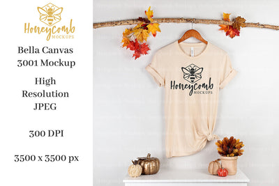 Fall Mockup, Soft Cream Bella Canvas 3001 Mockup, Thanksgiving Mockup, T-Shirt Mockup Mock Up Photo Honeycomb Mockups 