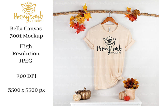 Fall Mockup, Soft Cream Bella Canvas 3001 Mockup, Thanksgiving Mockup, T-Shirt Mockup Mock Up Photo Honeycomb Mockups 
