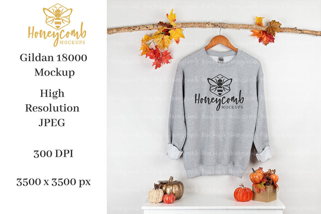 Fall Mockup, Sport Grey Gildan 18000 Mockup, Thanksgiving Mockup, Sweatshirt Mockup Mock Up Photo Honeycomb Mockups 