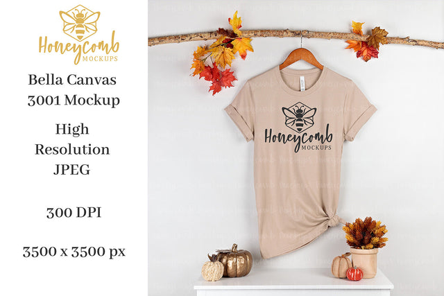 Fall Mockup, Tan Bella Canvas 3001 Mockup, Thanksgiving Mockup, T-Shirt Mockup Mock Up Photo Honeycomb Mockups 