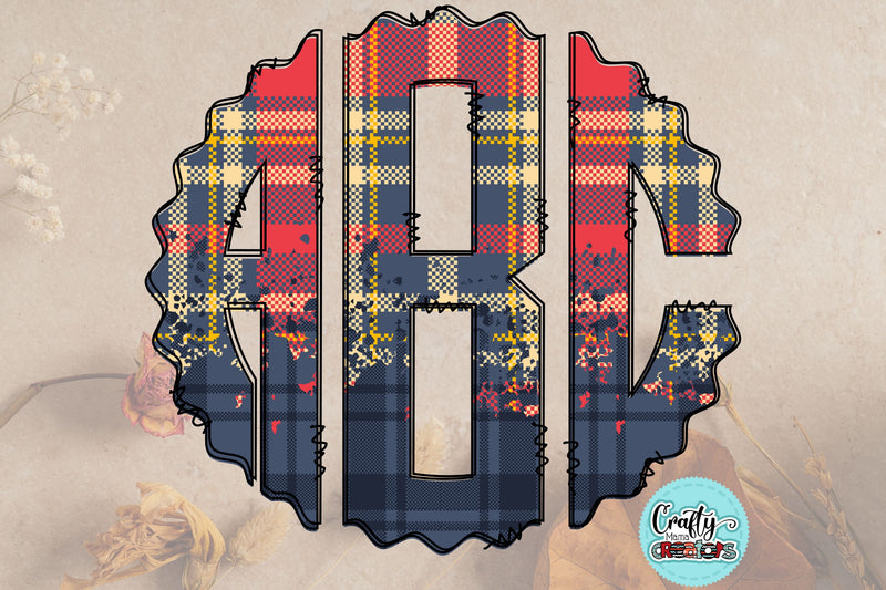 Fall Monogram PNG, Autumn Flannel Alphabet Doodle Set Sublimation Crafty Mama Studios 