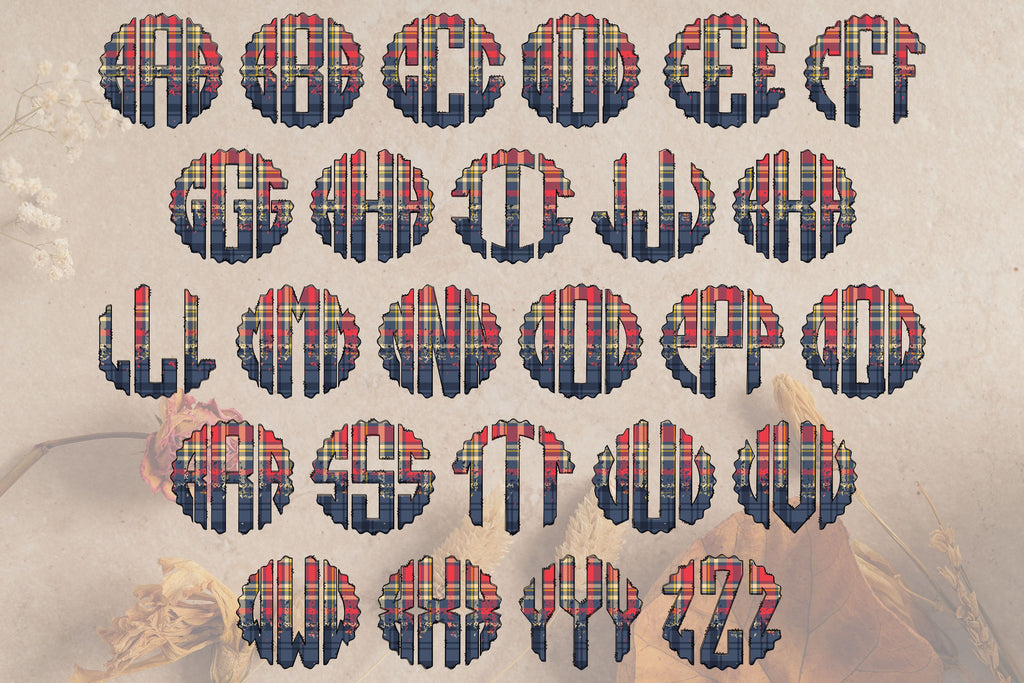 Kid Fall Monogram Fall Monogram PNG, Autumn Flannel Alphabet Doodle Set - So Fontsy