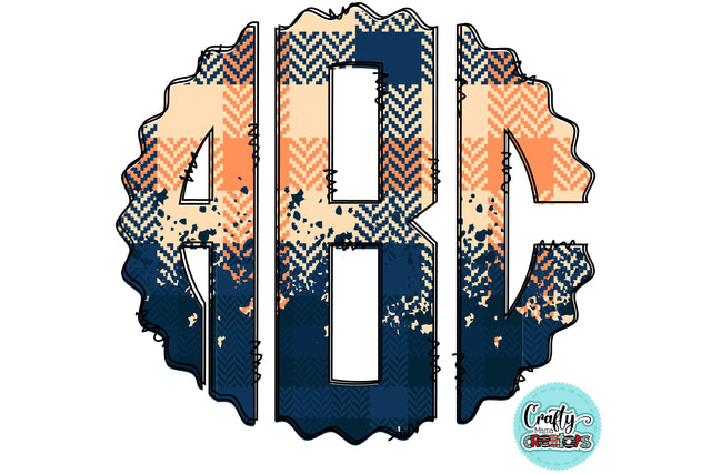 Fall Monogram PNG, Blue And Orange Plaid Alphabet Doodle Set Sublimation Crafty Mama Studios 