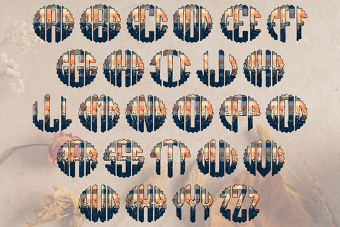 Fall Monogram PNG, Blue And Orange Plaid Alphabet Doodle Set Sublimation Crafty Mama Studios 