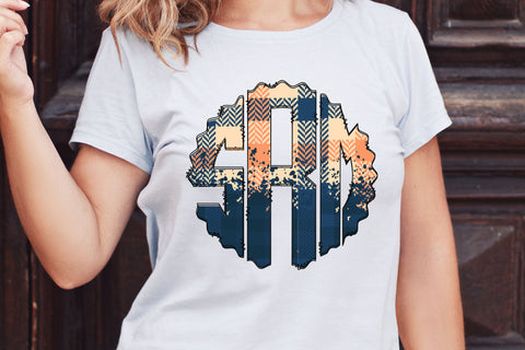 Fall Monogram PNG, Blue And Orange Plaid Alphabet Doodle Set Sublimation Crafty Mama Studios 