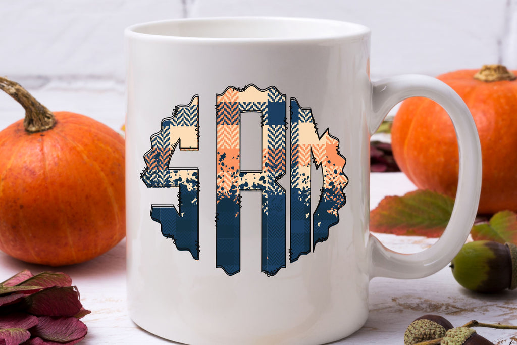 Kid Fall Monogram Fall Monogram PNG, Blue And Orange Plaid Alphabet Doodle Set - So Fontsy