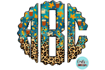Fall Monogram PNG, Coffee And Leopard Print Alphabet Doodle Set Sublimation Crafty Mama Studios 