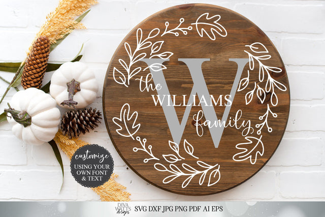 Fall Monogram Wreath | Customize With Your Monogram and Last Name | Cutting File and Printable | SVG DXF and More SVG Diva Watts Designs 