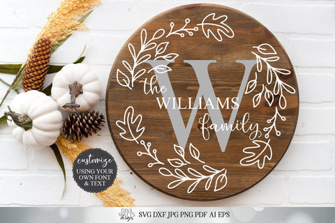 Fall Monogram Wreath | Customize With Your Monogram and Last Name | Cutting File and Printable | SVG DXF and More SVG Diva Watts Designs 