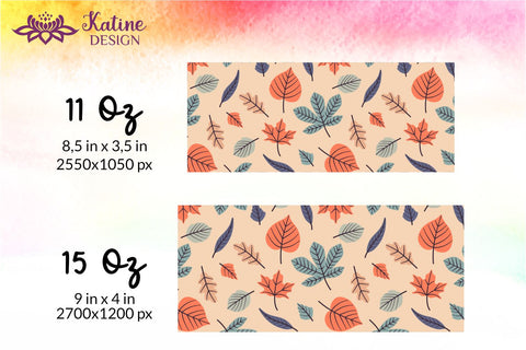 Fall Mug, Peach Orange Blue and Navy, Autumn Mug, Leaves Mug, Autumn Vibes, Fall vibes, Floral Mug, Sublimation Coffee Mug Wrap Bundle Design. 11 Oz and 15 Oz PNG file Sublimation KatineDesign 