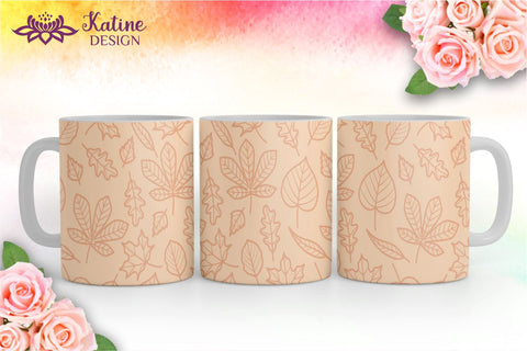 Fall Mug, Peach Orange Blue and Navy, Autumn Mug, Leaves Mug, Autumn Vibes, Fall vibes, Floral Mug, Sublimation Coffee Mug Wrap Bundle Design. 11 Oz and 15 Oz PNG file Sublimation KatineDesign 
