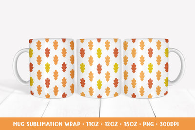 Fall Mug Sublimation Wrap. Autumn Oak Leaves Mug Wrap Design Sublimation LaBelezoka 