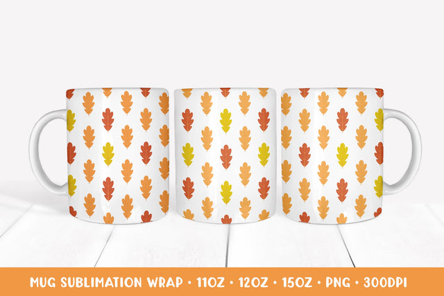 Fall Mug Sublimation Wrap. Autumn Oak Leaves Mug Wrap Design Sublimation LaBelezoka 