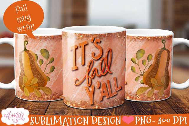 Fall mug Wrap for 11oz 15oz | Pumpkin coffee mug wrap PNG Sublimation Amorclipart 