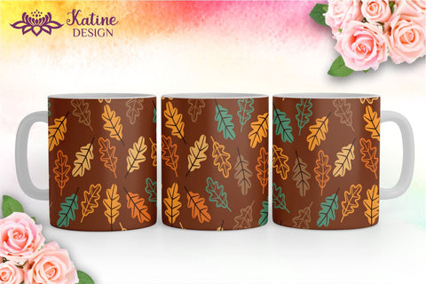 Fall Mug, Yellow Brown and Blue, Autumn Mug, Leaves Mug, Autumn Vibes, Fall vibes, Floral Mug, Sublimation Coffee Mug Wrap Bundle Design. 11 Oz and 15 Oz PNG file Sublimation KatineDesign 