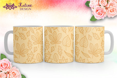 Fall Mug, Yellow Brown and Blue, Autumn Mug, Leaves Mug, Autumn Vibes, Fall vibes, Floral Mug, Sublimation Coffee Mug Wrap Bundle Design. 11 Oz and 15 Oz PNG file Sublimation KatineDesign 
