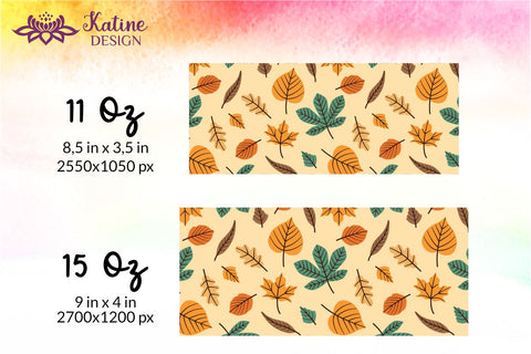 Fall Mug, Yellow Brown and Blue, Autumn Mug, Leaves Mug, Autumn Vibes, Fall vibes, Floral Mug, Sublimation Coffee Mug Wrap Bundle Design. 11 Oz and 15 Oz PNG file Sublimation KatineDesign 