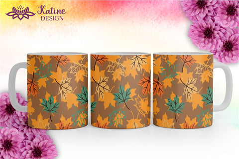 Fall Mug, Yellow Brown and Blue, Autumn Mug, Leaves Mug, Autumn Vibes, Fall vibes, Floral Mug, Sublimation Coffee Mug Wrap Bundle Design. 11 Oz and 15 Oz PNG file Sublimation KatineDesign 