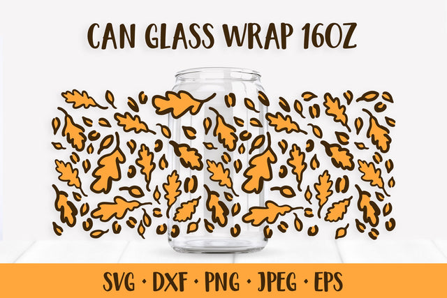 Fall Oak Leaves Can Glass Wrap SVG. Leopard Print Glass Can SVG LaBelezoka 
