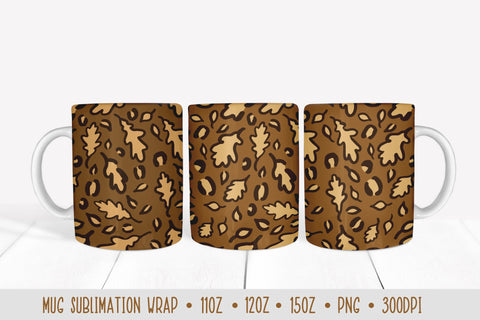 Fall Oak Leaves Leopard Mug Sublimation Design Sublimation Vera Fedorova 