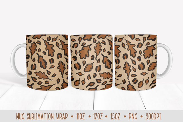 Fall Oak Leaves Leopard Mug Sublimation Design Sublimation Vera Fedorova 