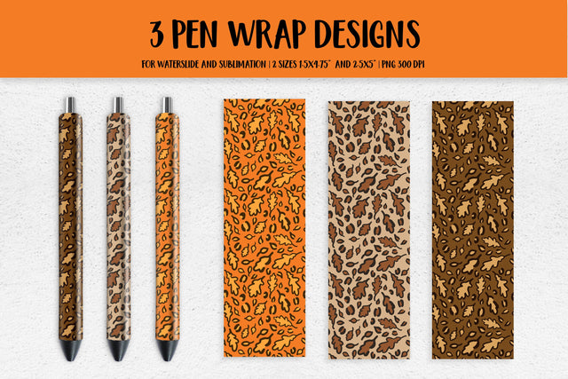 Fall Oak Leaves Leopard Pen Wrap Sublimation or Waterslide Sublimation LaBelezoka 