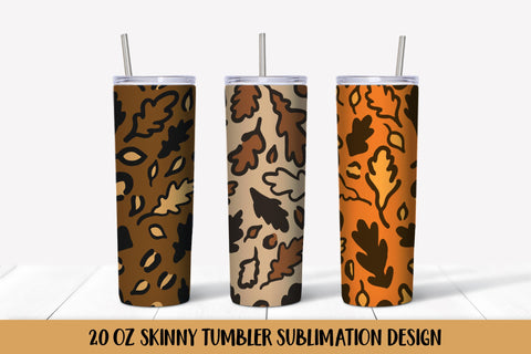 Fall Oak Leaves Leopard Print Tumbler Wrap Designs PNG Sublimation LaBelezoka 