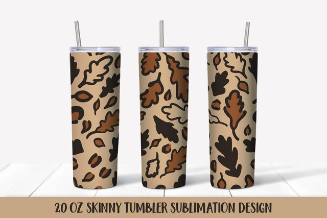 Fall Oak Leaves Leopard Print Tumbler Wrap Sublimation Sublimation LaBelezoka 