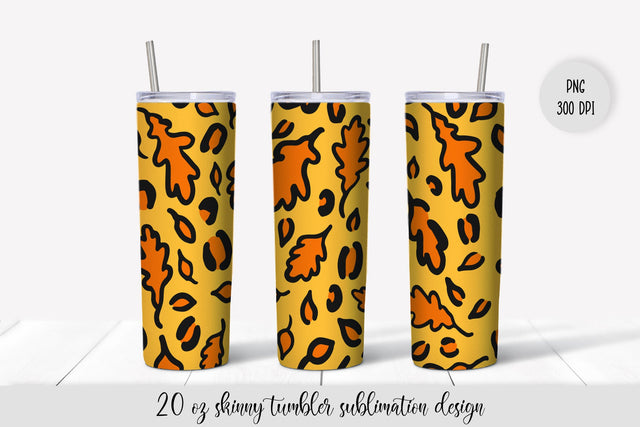 Fall Oak Leaves Leopard Tumbler Sublimation Design Sublimation LaBelezoka 