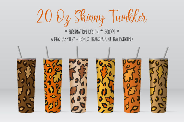 Fall Oak Leaves Leopard Tumbler Sublimation Wrap Bundle Sublimation LaBelezoka 