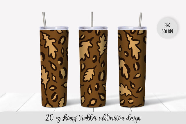 Fall Oak Leaves Leopard Tumbler Sublimation Wrap Sublimation LaBelezoka 
