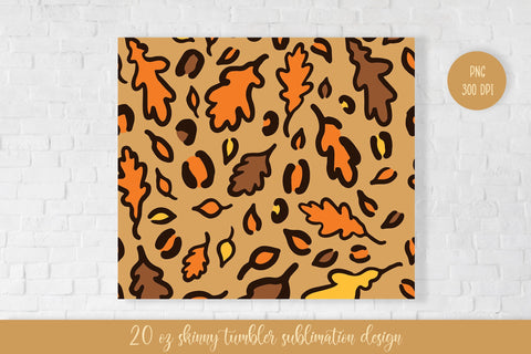 Fall Oak Leaves Leopard Tumbler Sublimation Wrap Sublimation LaBelezoka 
