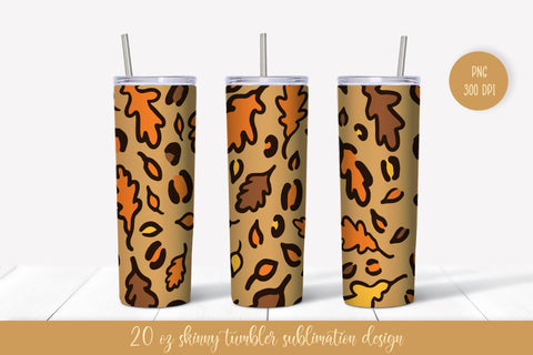 Fall Oak Leaves Leopard Tumbler Sublimation Wrap Sublimation LaBelezoka 