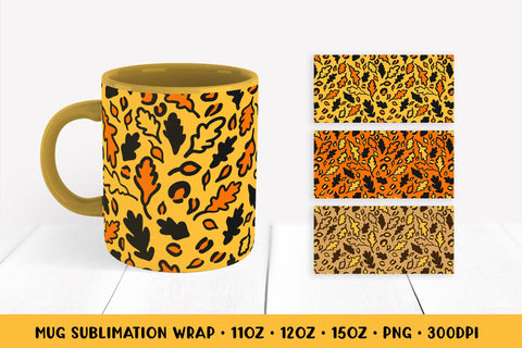 Fall Oak Leaves Mug Sublimation Wrap. Leopard Print Mug Sublimation LaBelezoka 